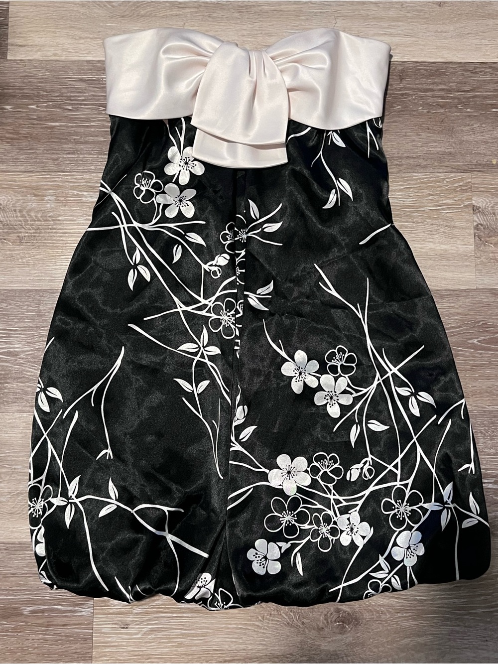 Jump apparel juniors 3/4  Black & Ivory Floral Bow Strapless Dress vtg y2k